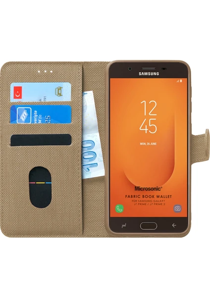 Samsung Galaxy J7 Prime 2 Kılıf Fabric Book Wallet Gold