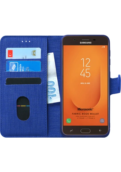 Samsung Galaxy J7 Prime 2 Kılıf Fabric Book Wallet Lacivert