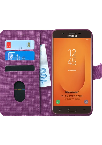 Samsung Galaxy J7 Prime 2 Kılıf Fabric Book Wallet Mor