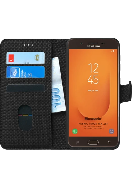 Samsung Galaxy J7 Prime 2 Kılıf Fabric Book Wallet Siyah