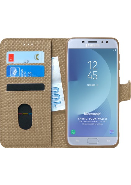 Samsung Galaxy J7 Pro Kılıf Fabric Book Wallet Gold