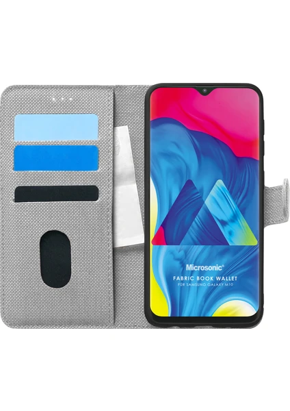 Samsung Galaxy M10 Kılıf Fabric Book Wallet Gri