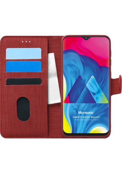 Samsung Galaxy M10 Kılıf Fabric Book Wallet Kırmızı