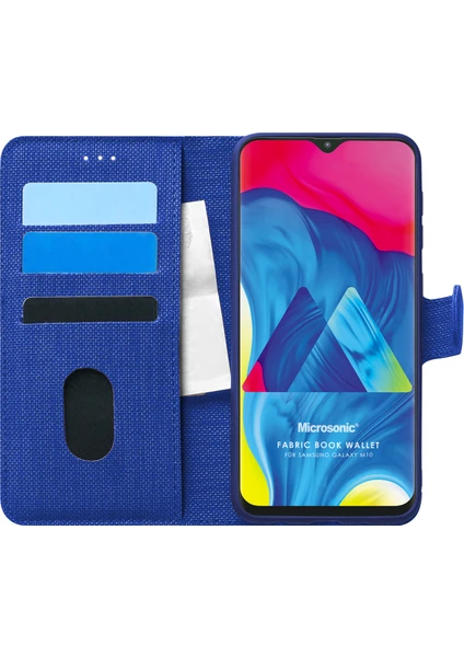 Samsung Galaxy M10 Kılıf Fabric Book Wallet Lacivert