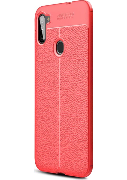 Samsung Galaxy M11 Kılıf Deri Dokulu Silikon Kırmızı