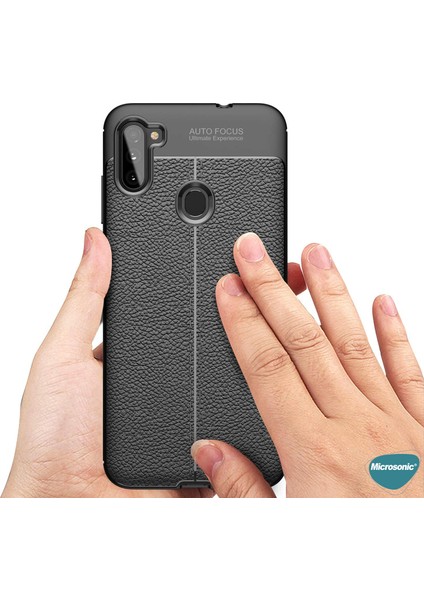 Samsung Galaxy M11 Kılıf Deri Dokulu Silikon Kırmızı