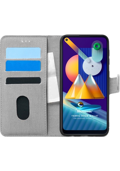 Samsung Galaxy M11 Kılıf Fabric Book Wallet Gri