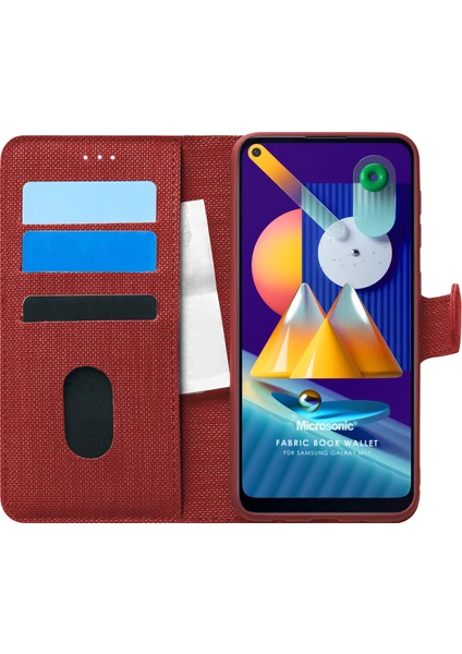 Samsung Galaxy M11 Kılıf Fabric Book Wallet Kırmızı