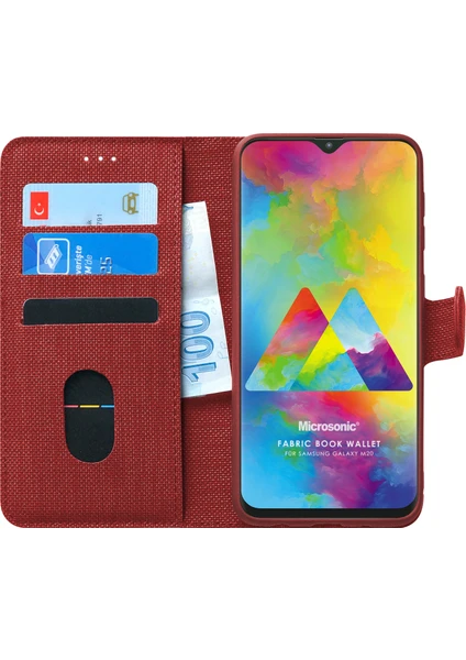 Samsung Galaxy M20 Kılıf Fabric Book Wallet Kırmızı