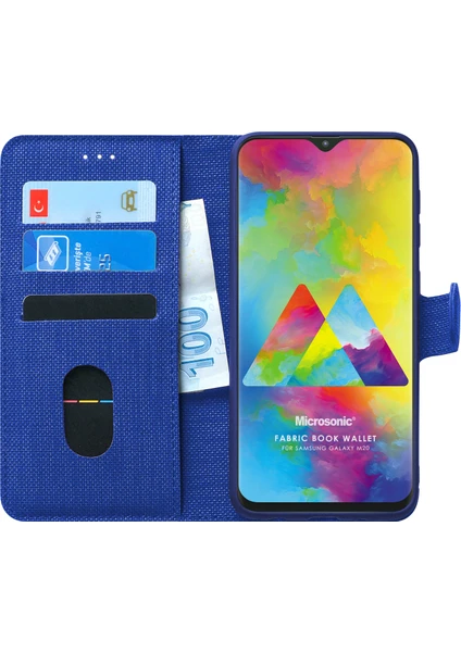 Samsung Galaxy M20 Kılıf Fabric Book Wallet Lacivert