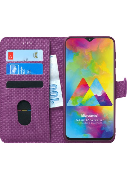 Samsung Galaxy M20 Kılıf Fabric Book Wallet Mor