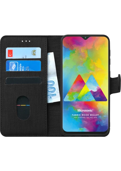 Samsung Galaxy M20 Kılıf Fabric Book Wallet Siyah