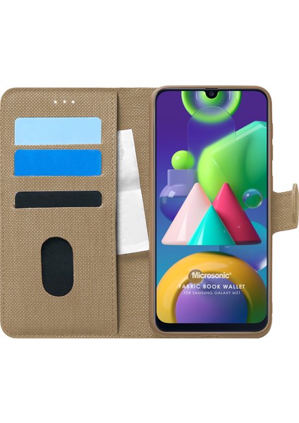 Samsung Galaxy M21 Kılıf Fabric Book Wallet Gold