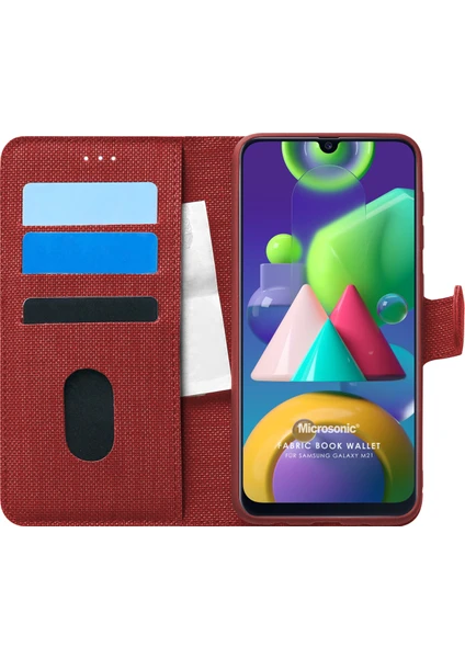 Samsung Galaxy M21 Kılıf Fabric Book Wallet Kırmızı