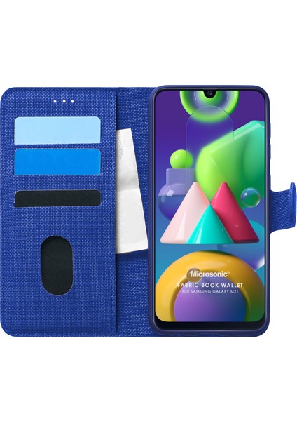 Samsung Galaxy M21 Kılıf Fabric Book Wallet Lacivert