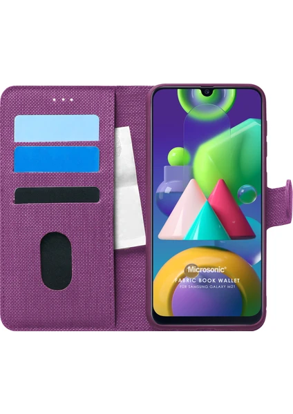 Samsung Galaxy M21 Kılıf Fabric Book Wallet Mor