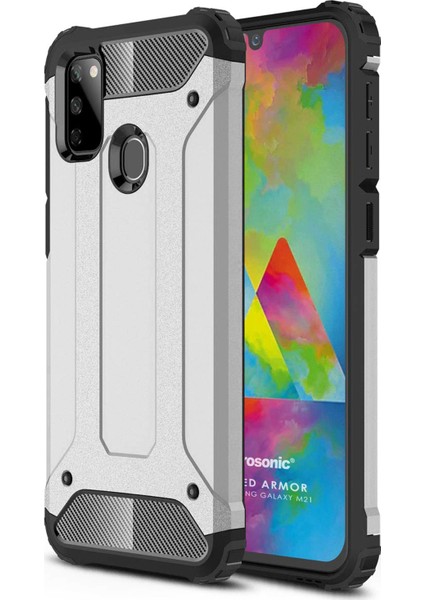 Samsung Galaxy M21 Kılıf Rugged Armor Gümüş