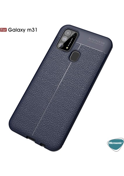 Samsung Galaxy M31 Kılıf Deri Dokulu Silikon Lacivert