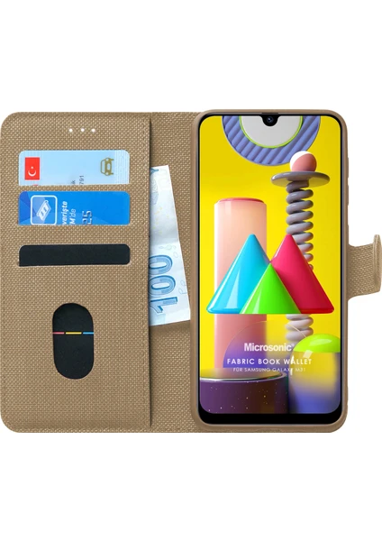 Samsung Galaxy M31 Kılıf Fabric Book Wallet Gold