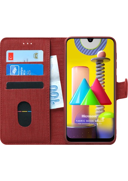 Samsung Galaxy M31 Kılıf Fabric Book Wallet Kırmızı