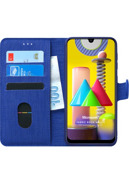 Samsung Galaxy M31 Kılıf Fabric Book Wallet Lacivert