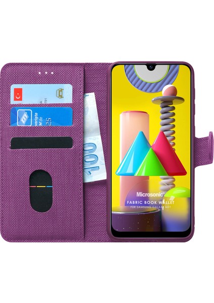 Samsung Galaxy M31 Kılıf Fabric Book Wallet Mor