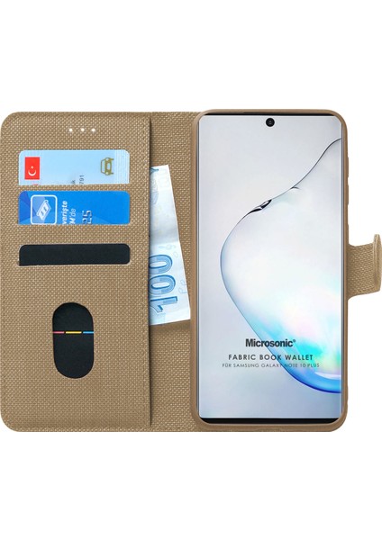 Samsung Galaxy Note 10 Plus Kılıf Fabric Book Wallet Gold