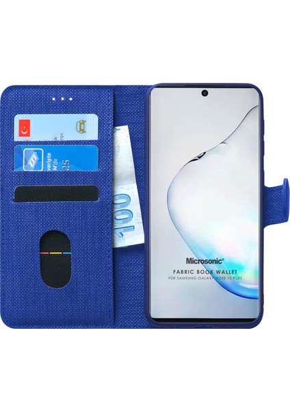 Samsung Galaxy Note 10 Plus Kılıf Fabric Book Wallet Lacivert