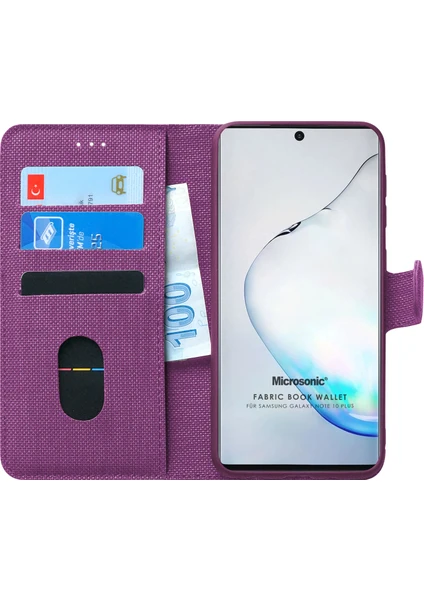 Samsung Galaxy Note 10 Plus Kılıf Fabric Book Wallet Mor