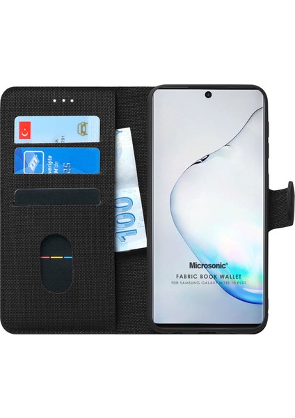 Samsung Galaxy Note 10 Plus Kılıf Fabric Book Wallet Siyah