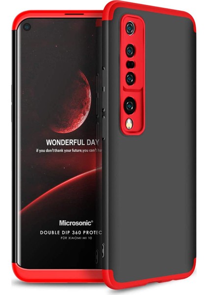 Xiaomi Mi 10 Kılıf Double Dip 360 Protective Siyah - Kırmızı