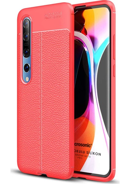 Xiaomi Mi 10 Pro Kılıf Deri Dokulu Silikon Kırmızı