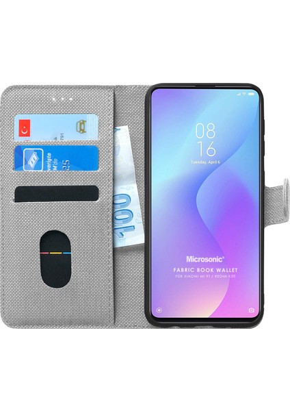 Xiaomi Redmi K20 Kılıf Fabric Book Wallet Gri