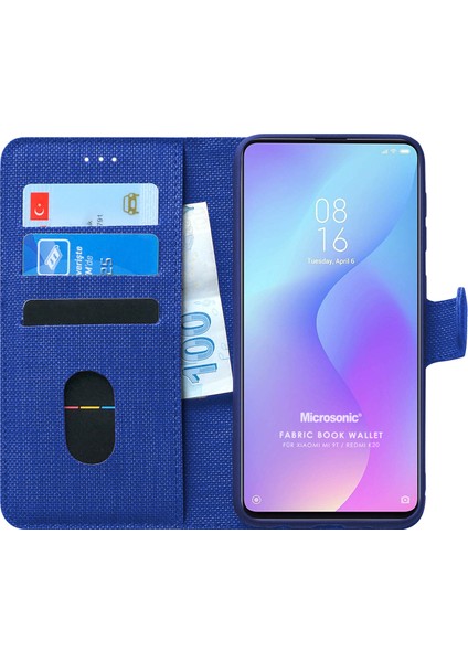 Xiaomi Redmi K20 Kılıf Fabric Book Wallet Lacivert