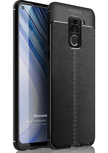 Xiaomi Redmi Note 9 Kılıf Deri Dokulu Silikon Siyah