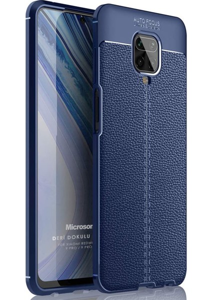 Xiaomi Redmi Note 9 Pro Max Kılıf Deri Dokulu Silikon Lacivert