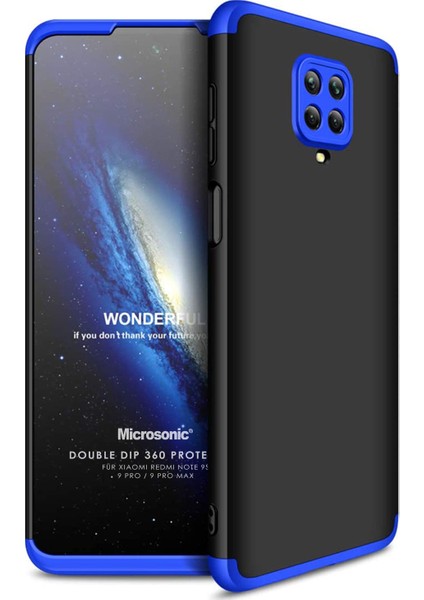 Xiaomi Redmi Note 9 Pro Max Kılıf Double Dip 360 Protective Siyah - Mavi