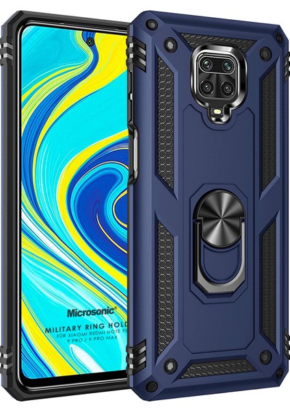 Xiaomi Redmi Note 9 Pro Max Kılıf Military Ring Holder Lacivert