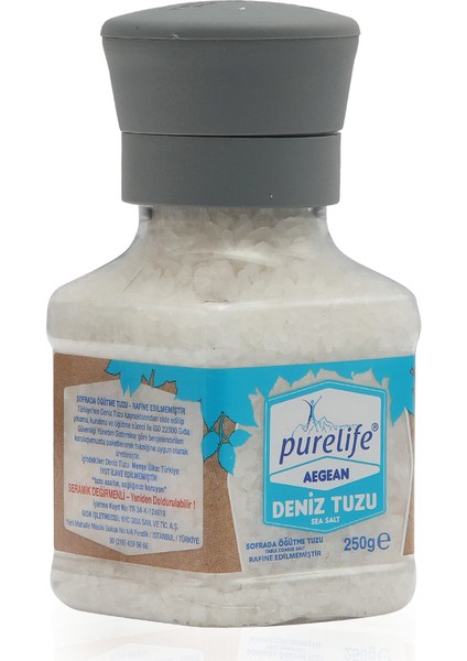 Pure Life Aegean Granül Deniz Tuzu Kutu 500g + Degirmen 250g