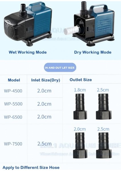 WP-5500 Akvaryum Kafa Sump Motoru, 3000 Litre Saat modelleri
