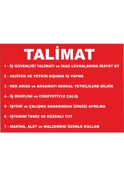 Talimat Levhası 25 x 35 cm