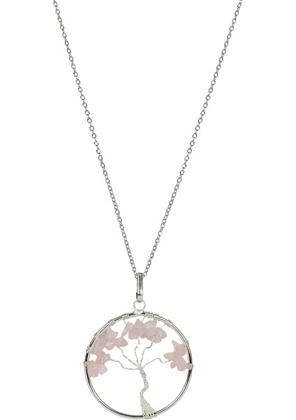 Endoles Pembe Kuvars Taşı Hayat Ağacı Kolye 603591