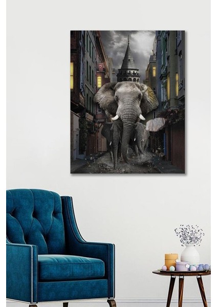 50 x 70 Dekoratif Galata Fil Duvar Kanvas Tablo