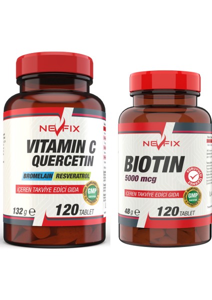 Biotin 5000 Mcg 120 Tablet & Vitamin C 1000 Mg 120 Tablet