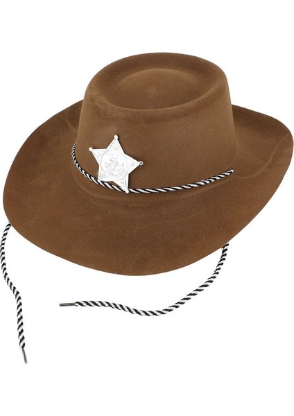 Kahve Renk Plastik Üzeri Kadife Kaplama Çocuk Kovboy Şapkası