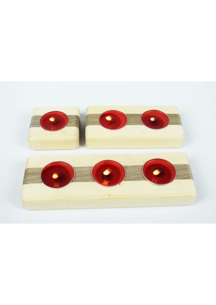 Dekoratif Doğal Ahşap Mumluk Seti - Tealight Mumlar