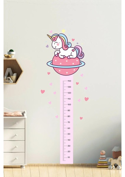 Kt Decoration Sevimli Unicorn Galaksi Boy Ölçer Duvar Sticker Seti