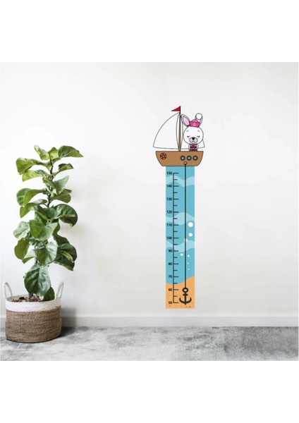 Kt Decoration Gemi Kaptanı Sevimli Tavşan Boy Ölçer Çocuk Gelişim Tablosu Duvar Sticker