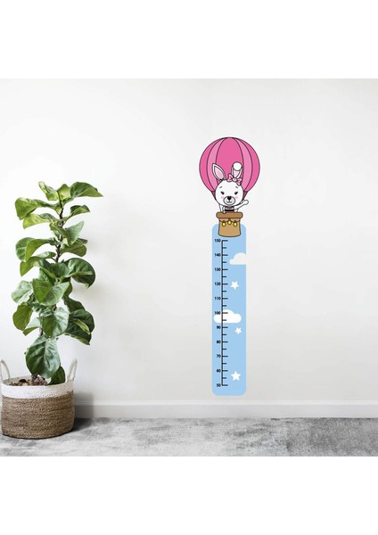 Kt Decoration Sevimli Tavşanın Balonla Yolculuğu Boy Ölçer Çocuk Odası Duvar Sticker