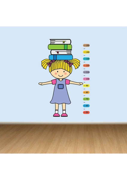 Kt Decoration Kitap ile Sevimli Çocuk Boy Ölçer Duvar Sticker